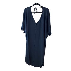 Free People Navy Textured V Neck Dress